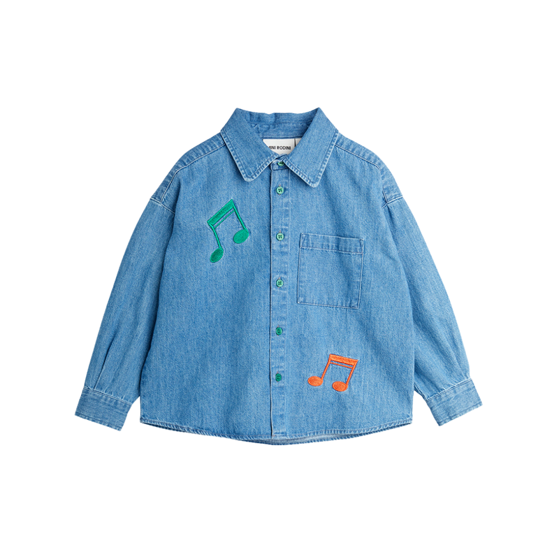 Note Embroidered Lightweight Denim Shirt