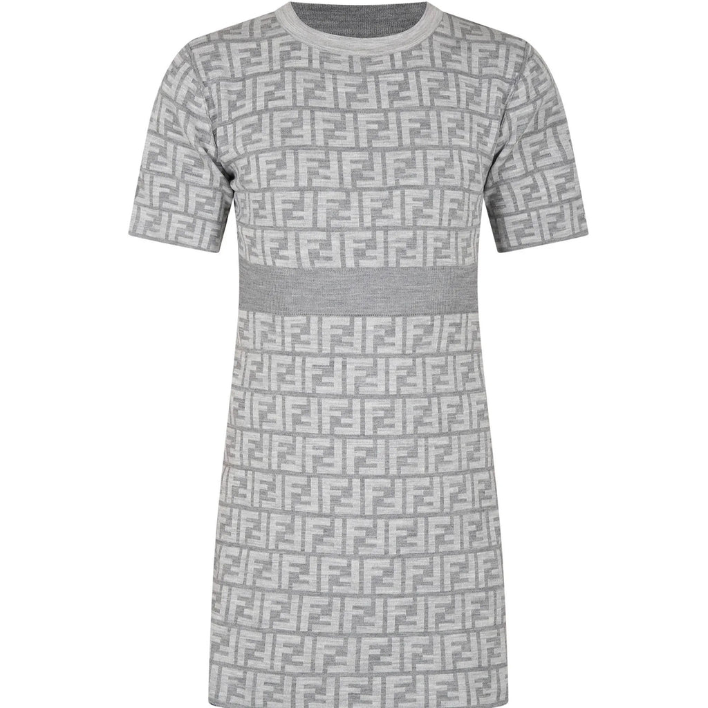 Teen Girls Grey Knitted FF Monogram Dress