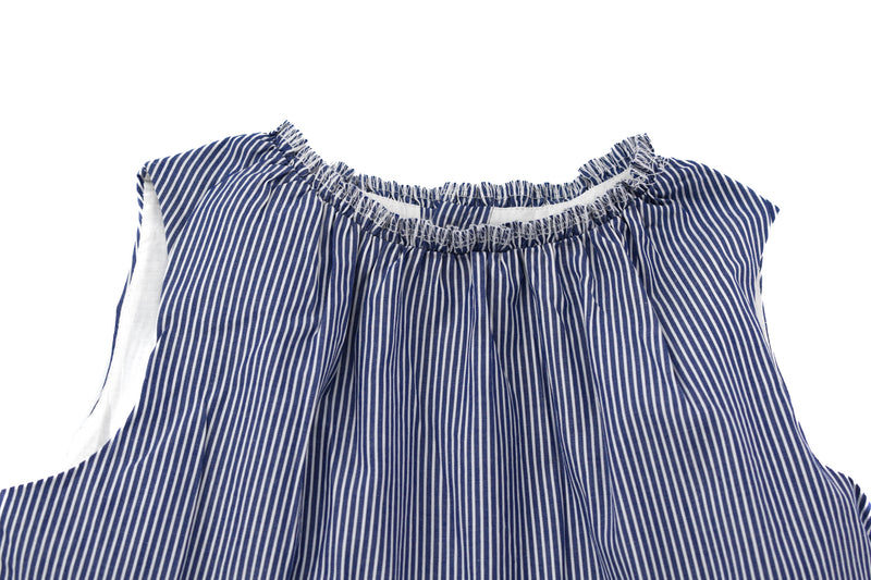 Il Gufo Blue & White Tiered Sleeveless Dress