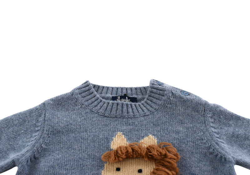 Il Gufo Blue Round Neck Wool Baby Sweater