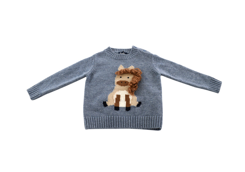 Il Gufo Blue Round Neck Wool Baby Sweater