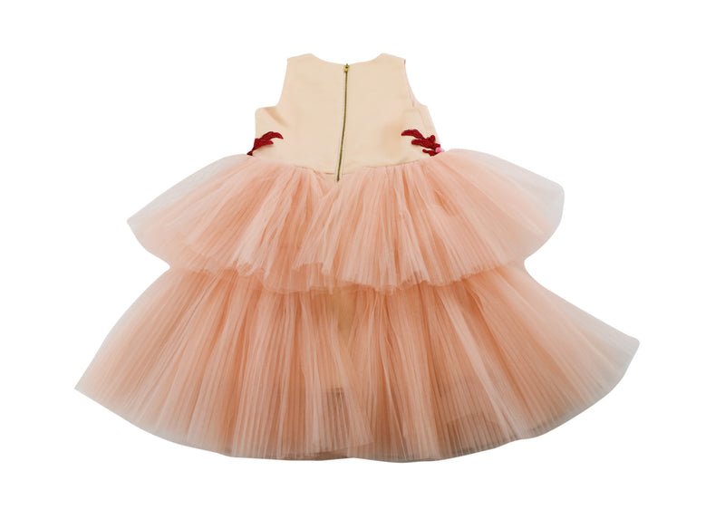 Le Mu Cream & Pink Sleeveless Party Dress