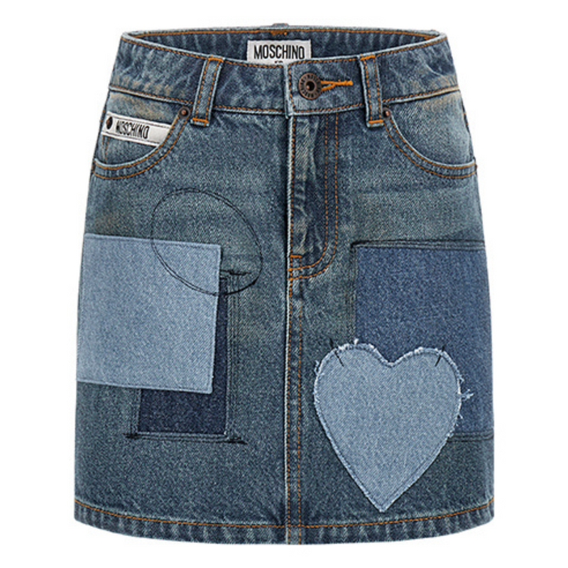 Blue Vintage Patchwork Denim Skirt