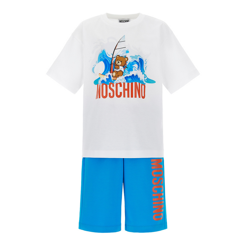 White/Ocean Blue T-Shirt & Shorts Set