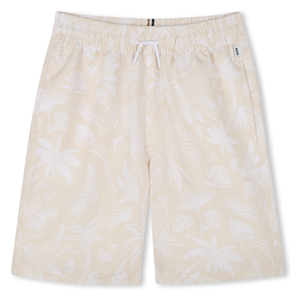 Beige Palms Print Swim Shorts