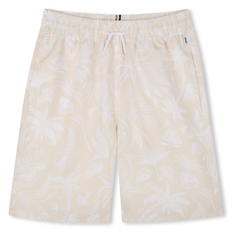 Beige Palms Print Swim Shorts