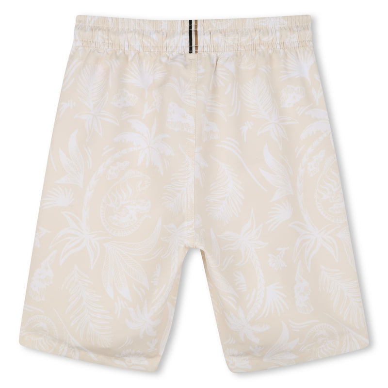 Beige Palms Print Swim Shorts