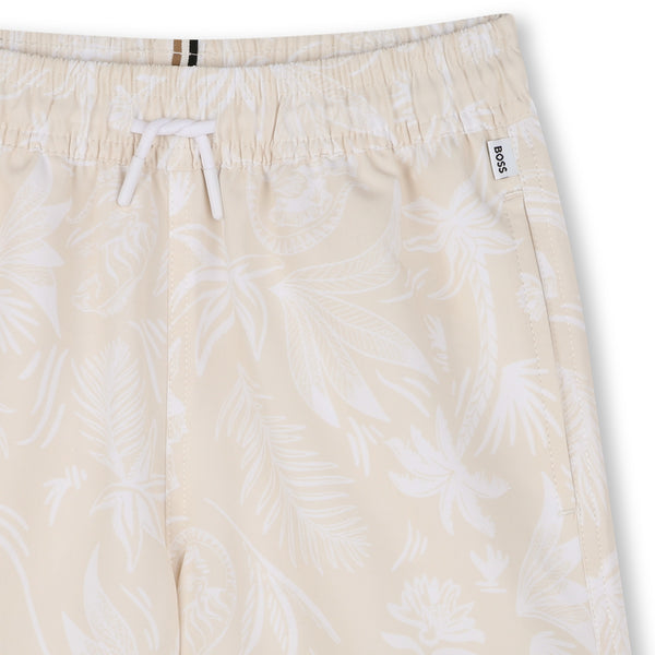 Beige Palms Print Swim Shorts