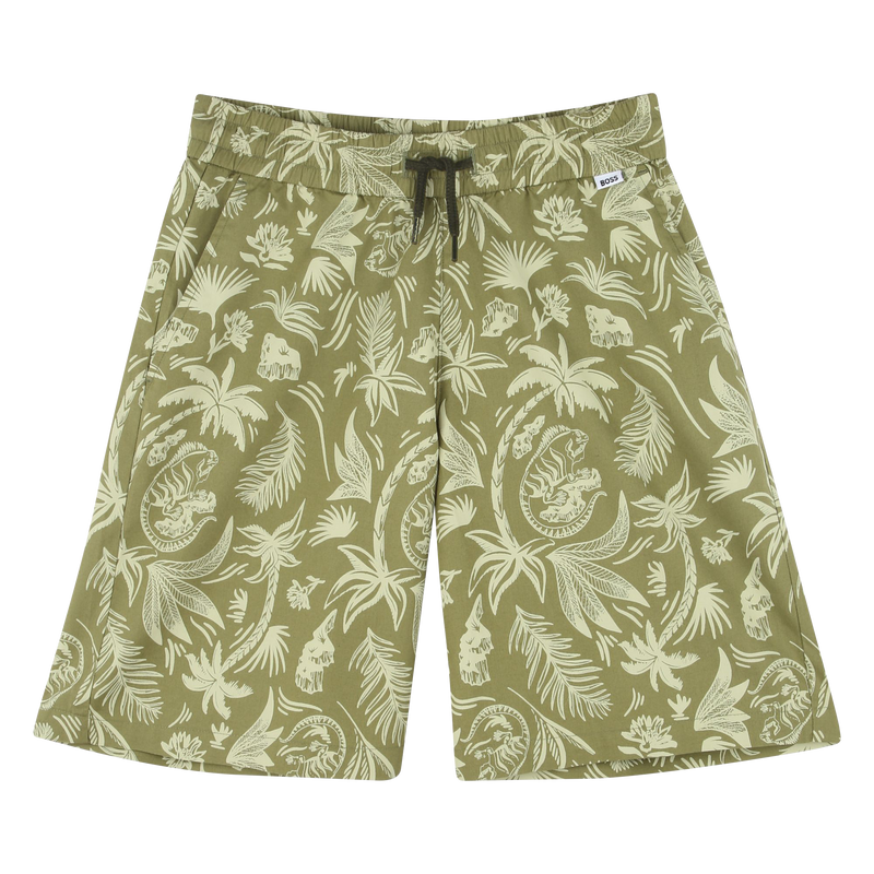 Dark Green Palms Print Shorts