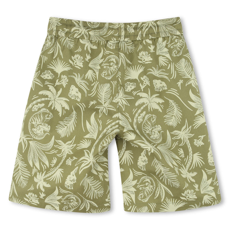 Dark Green Palms Print Shorts