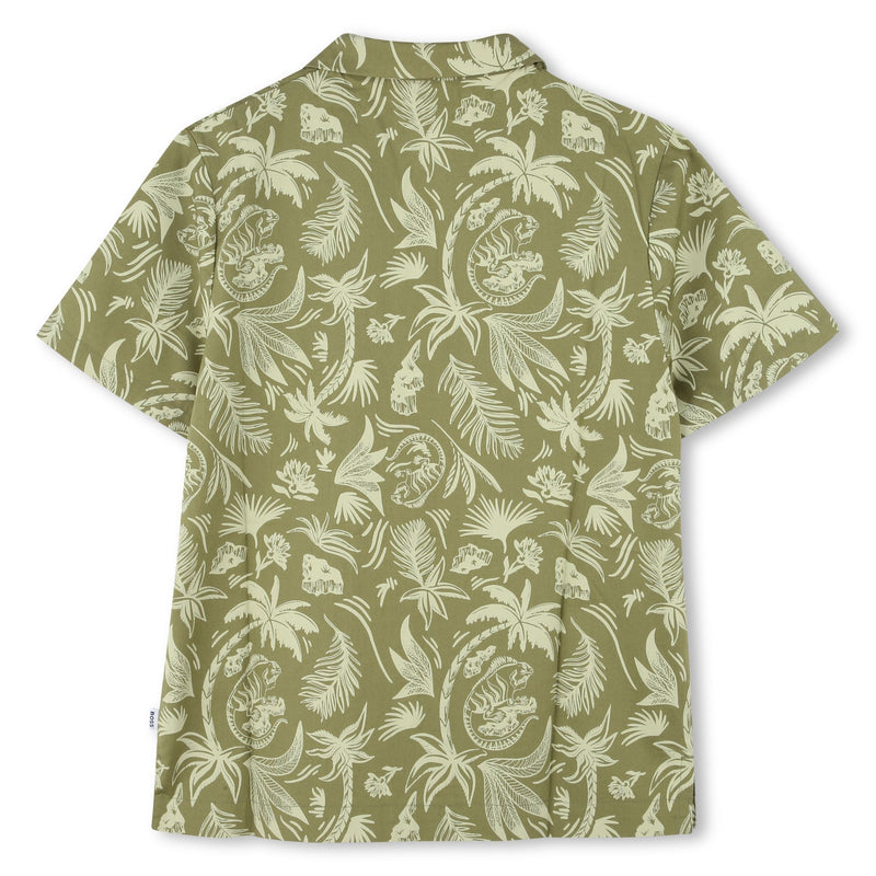 Dark Green Palms Print Shirt