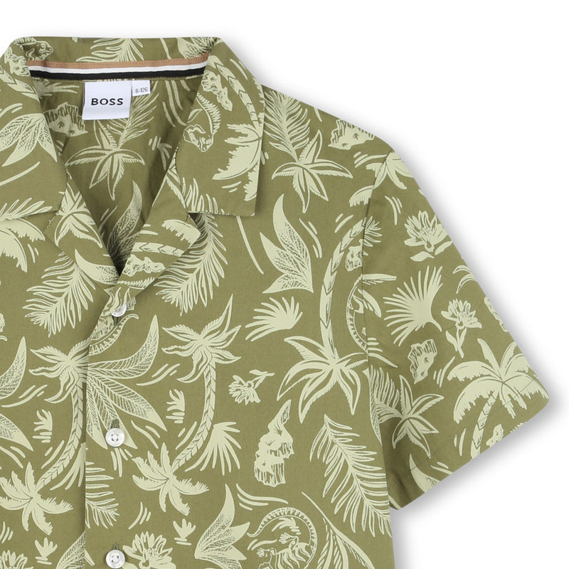 Dark Green Palms Print Shirt