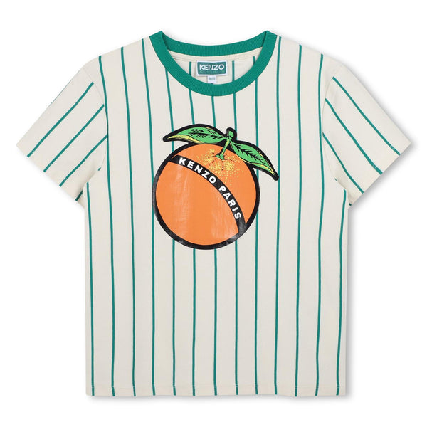 Ivory & Green Stripe Fruit Logo T-Shirt