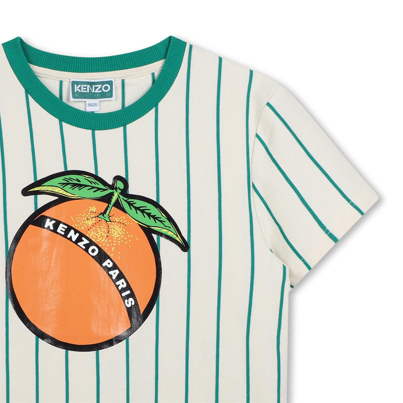 Ivory & Green Stripe Fruit Logo T-Shirt