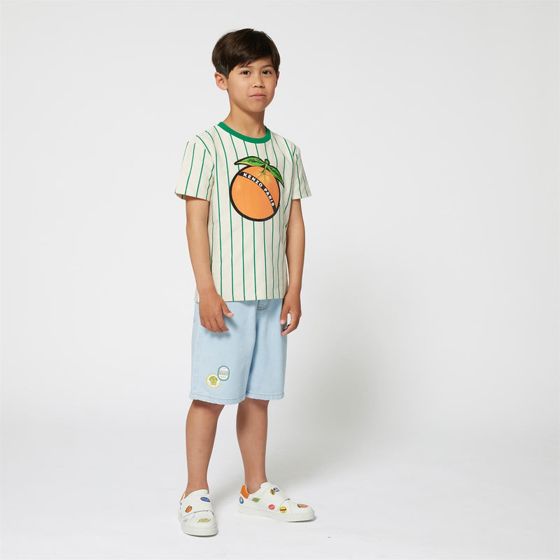 Ivory & Green Stripe Fruit Logo T-Shirt