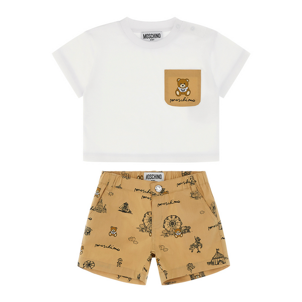 Beige Toy Circus Shirt & Shorts Baby Set