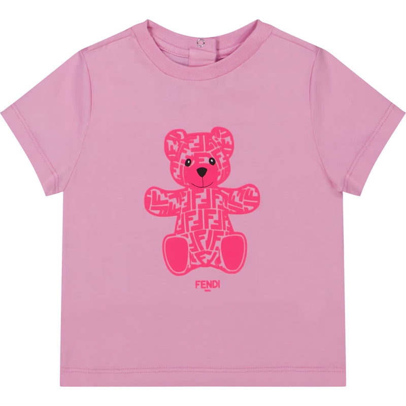 Pink Teddy Bear Motif Baby T-shirt